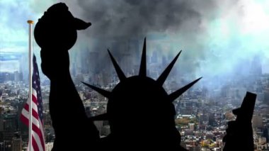 Amerikan bayrağı ve New York 'a karşı özgürlük heykeli
