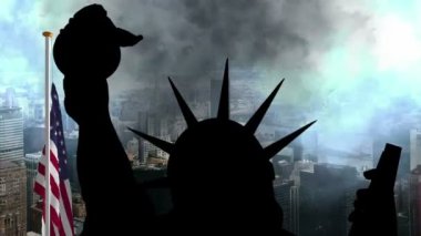 Amerikan bayrağı ve New York 'a karşı özgürlük heykeli