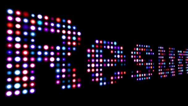 Resume colorful led text over black — Stock Video