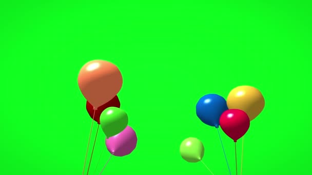 The end 3d text flying on balloons on green screen — Stock Video