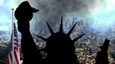 Amerikan bayrağı ve New York 'a karşı özgürlük heykeli