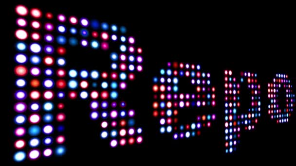 Nahlásit barevný LED text přes černou — Stock video