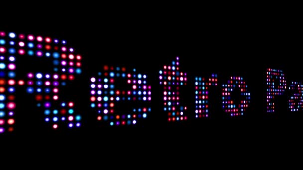Retro party colorful led text over black — Stock Video