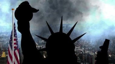 Amerikan bayrağı ve New York 'a karşı özgürlük heykeli