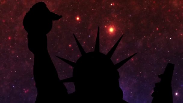 Statue de la liberté contre les étoiles dans la nuit — Video