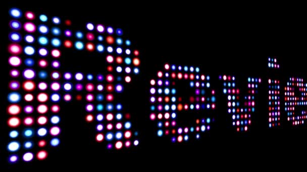 Review colorful led text over black — Stock Video