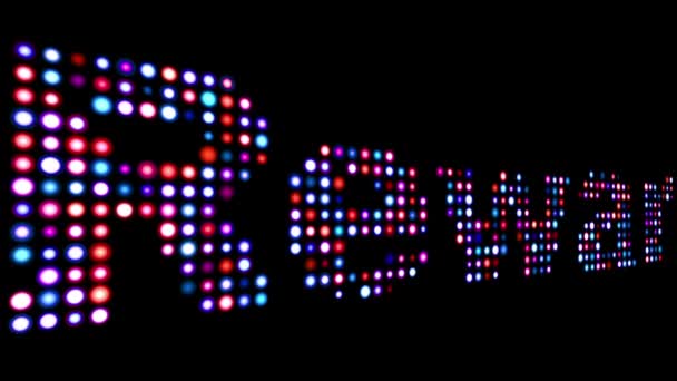Reward colorful led text over black — Stock Video