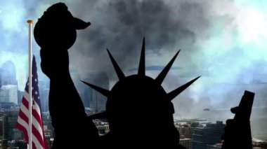 Amerikan bayrağı ve New York 'a karşı özgürlük heykeli