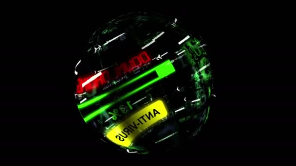 Antivírus download spinning esfera sobre preto — Vídeo de Stock