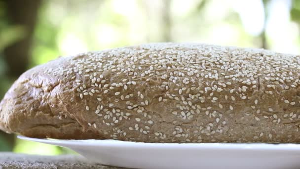 Pâine integrală de grâu coaptă acasă cu ingrediente bio — Videoclip de stoc
