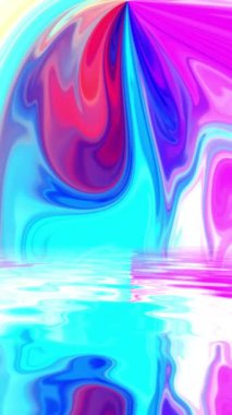 Suyun dikey videosuna yansıyan renkler ile renkli boya karışımı