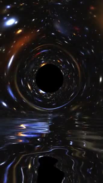 Tunnel Spatial Avec Galaxie Nébuleuses Réfléchissant Dans Eau Vidéo Verticale — Video