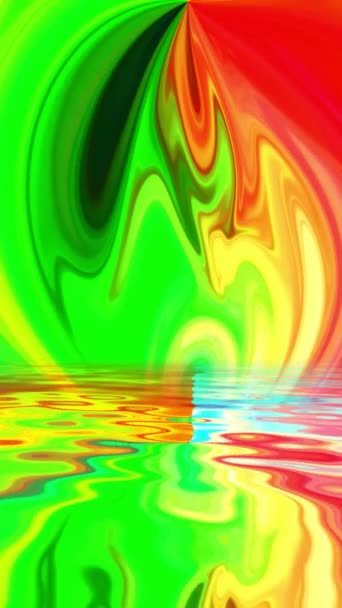 Kleurrijke Verf Mix Met Gradiënt Levendige Kleuren Weerspiegeld Water Verticale — Stockvideo