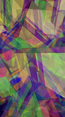 Üstüste binen Şeffaf Geometrik Şekiller ve Parlak Renkler dikey videosunun Canlı Soyut Bileşimi
