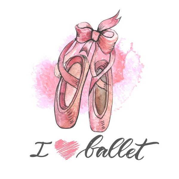 Illustrazione, paio disegnato a mano di scarpe con punte di balletto ben indossate — Vettoriale Stock