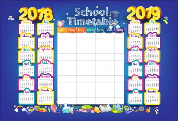 Calendario Horario Escolar Para Estudiantes Alumnos Año 2018 2019 — Archivo Imágenes Vectoriales