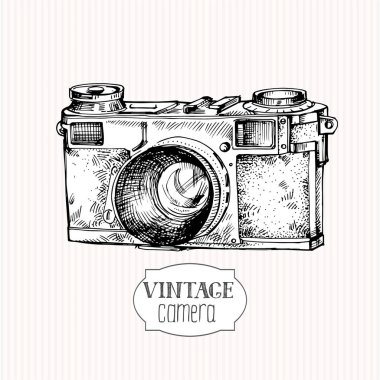 Vintage fotoğraf makinesi, elle çizilmiş vektör çizim