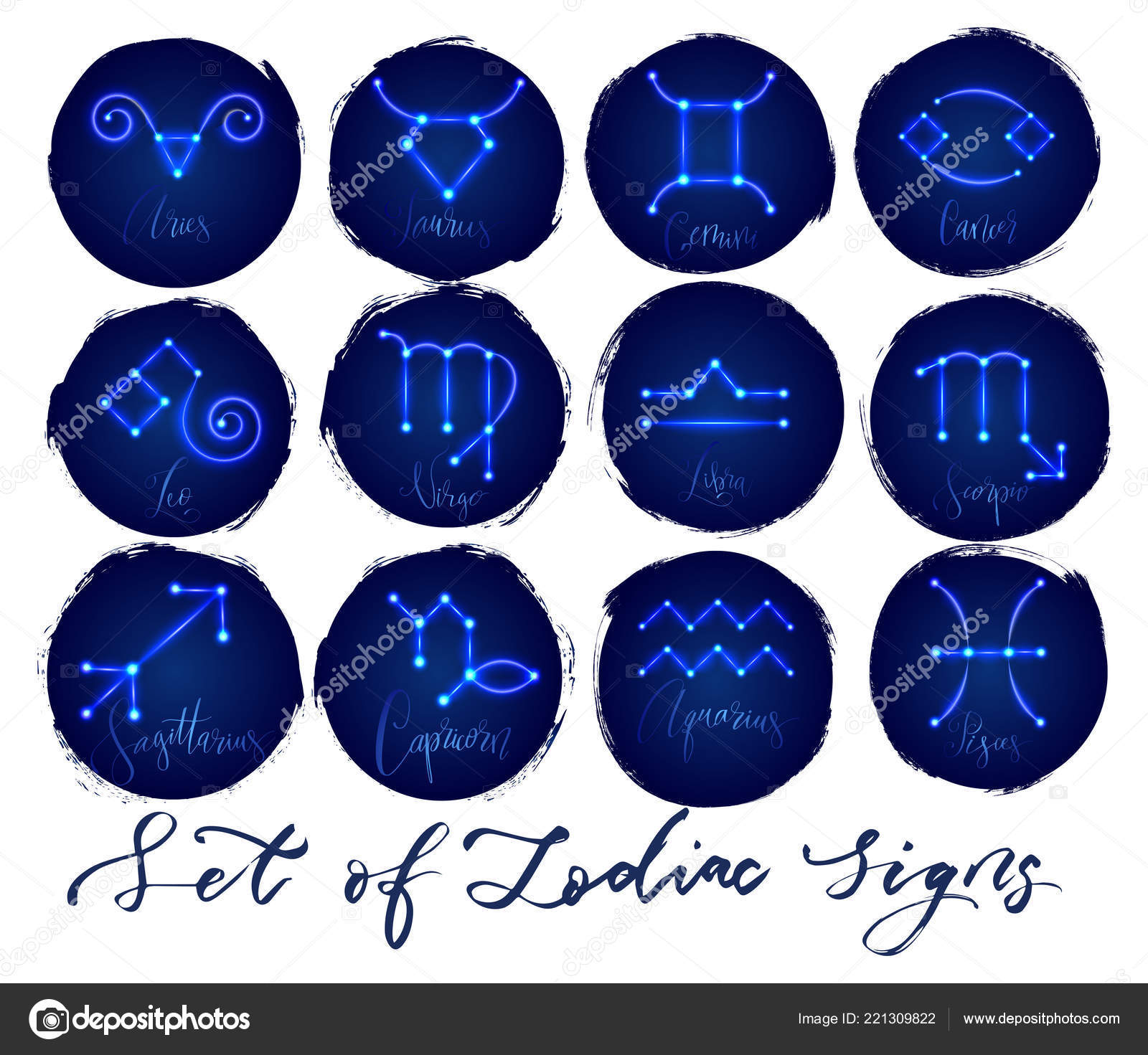 Zodiac signs in neon glowing style Stock Vector Image by ©OlaOla