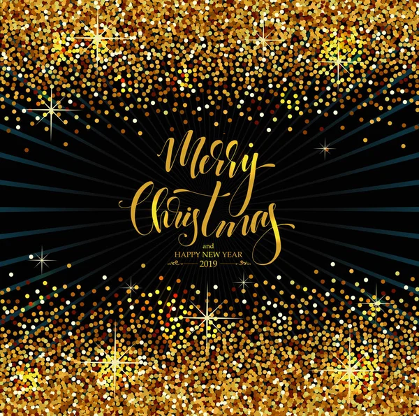 Vánoční dekorativní pozadí z zlaté jiskry s kaligrafické období přání — Stockový vektor