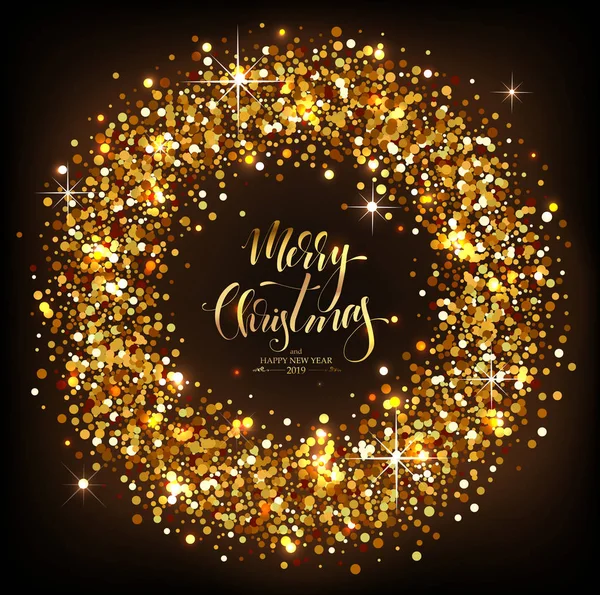 カリグラフィの季節願い金いろのクリスマス装飾的な背景 — ストックベクタ