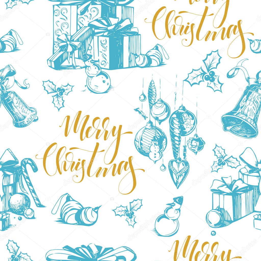 Christmas seamless background with holiday lettering