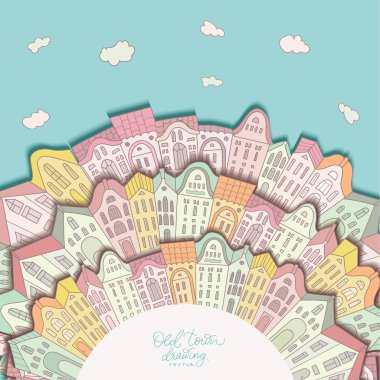 Daire kompozisyon Doodle evler ile arka plan