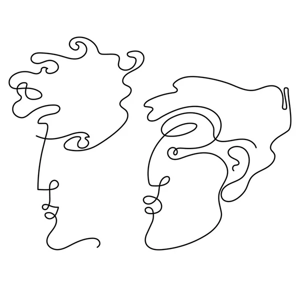 Man och kvinna ansikten i en linje ritning stil. — Stock vektor