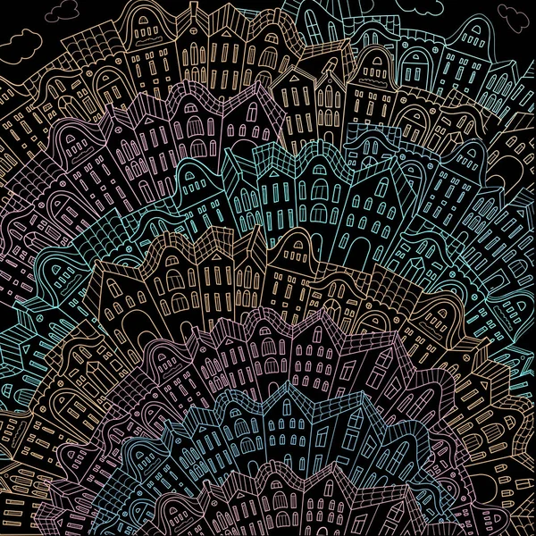 Hintergrund mit Doodle-Häusern zur Kreiszusammensetzung — Stockvektor
