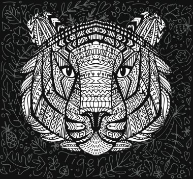 Kaplanın geometrik el çizilmiş desenli kafası