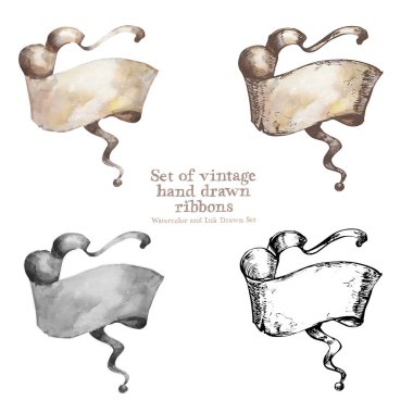 Suluboya şerit kümesi. Çizgili veya metin için afişler el çekilmiş