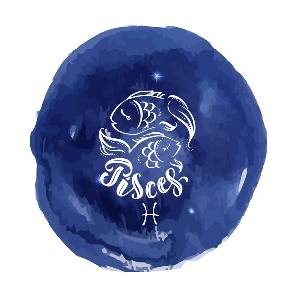Signo de astrología sobre fondo azul acuarela con letras modernas — Vector de stock