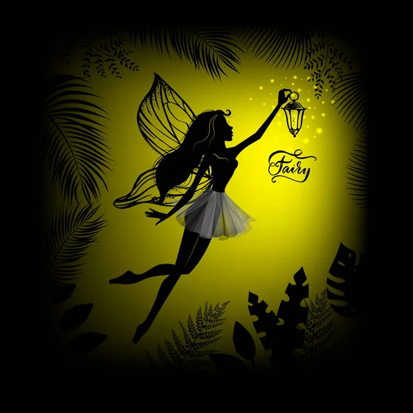 Set of silhouettes figures little beautiful fairies — Stock Vector