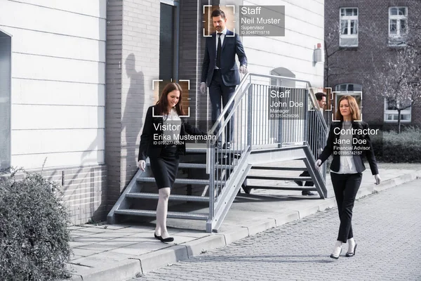 Intellectual Learning System Recognizing Faces Businesspeople Walking Office — Stock Photo, Image