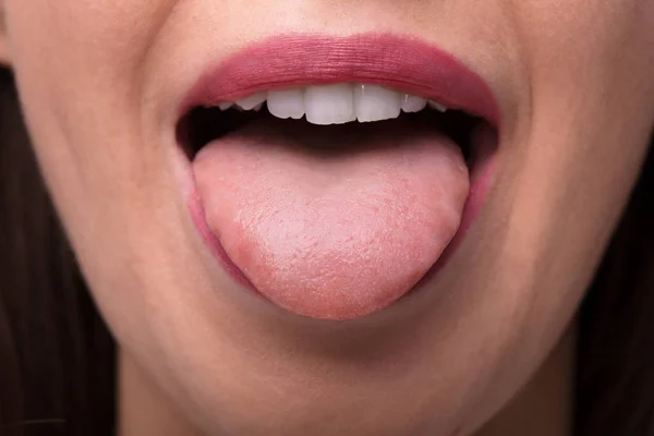 Close Photo Woman Showing Tongue — Stock Photo, Image