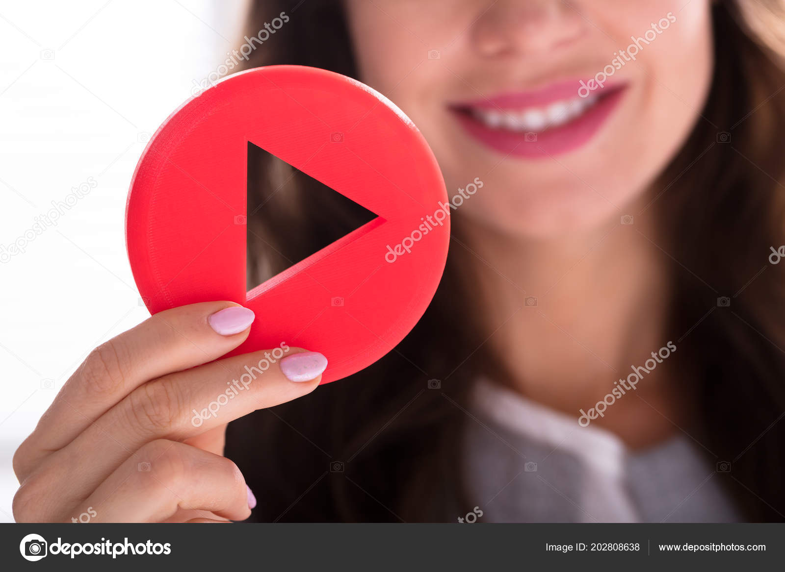 Close Businesswoman Hand Holding Red Play Button Stock Photo By C Andreypopov Close Businesswoman Hand Holding Red Play Button Stock Photo By C Andreypopov