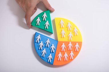 İnsan figürleri ile son yeşil parça pasta grafiği yerleştirerek işadamının'ın el