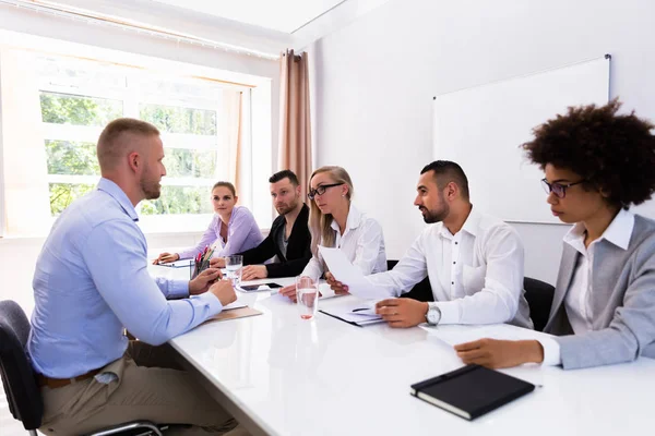 Young Man Sitting Interview Meeting Office — Stock Photo, Image