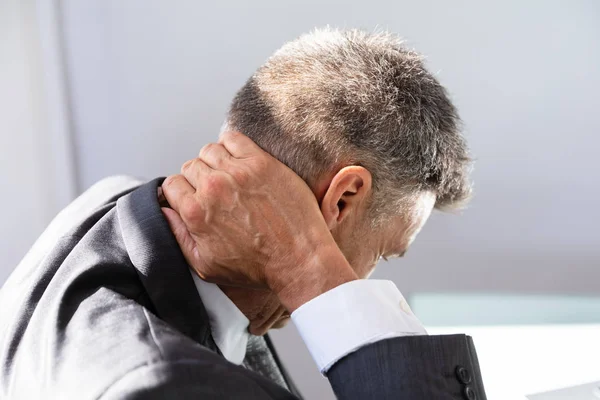 Close Mature Businessman Having Neck Pain — Stock Photo, Image