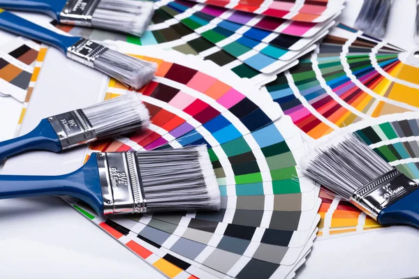 Elevated View Colorful Swatches Paintbrush — Stock Photo, Image