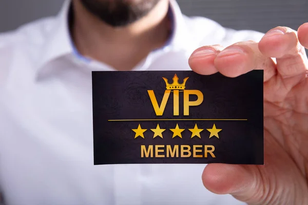 Close Businessman Hand Showing Vip Member Card — Stock Photo, Image