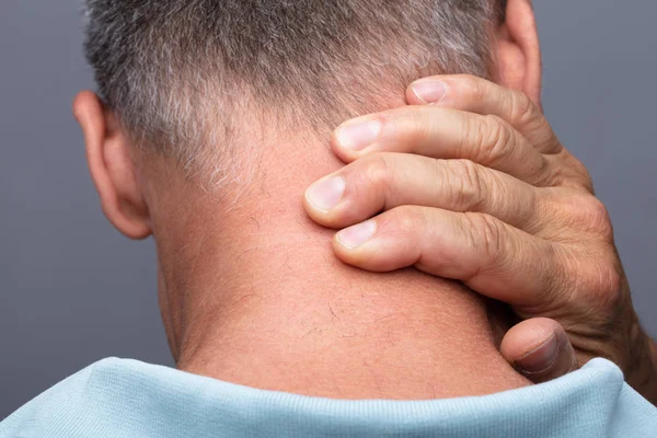Close Mature Man Having Pain His Neck — Stock Photo, Image