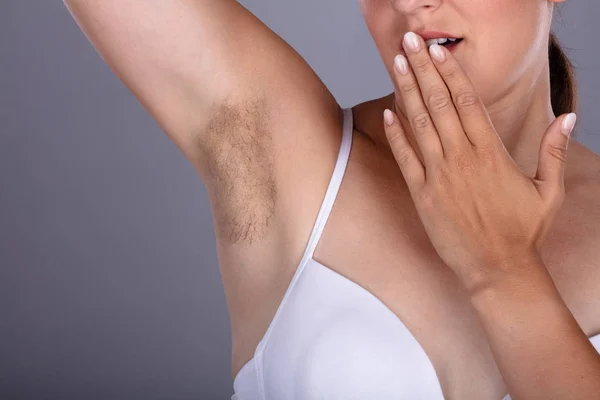 Close Young Woman Hairy Armpit — Stock Photo, Image