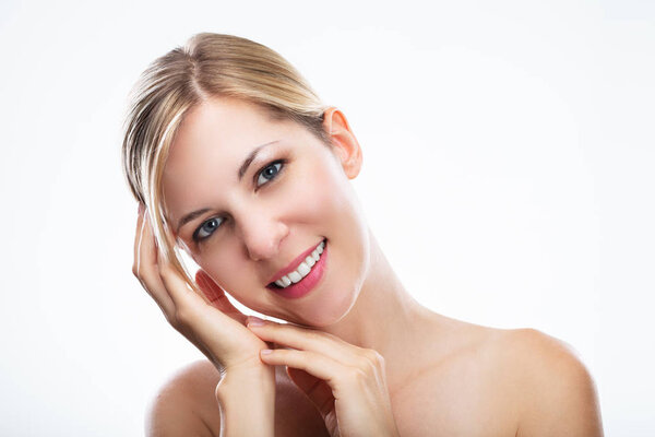 Portrait Of A Happy Young Woman On White Background