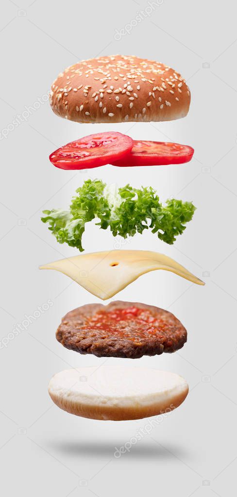 Close-up Of Hamburger Ingredients On Black Background