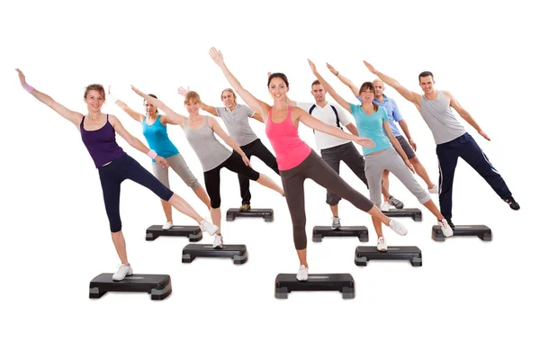 Group Fit People Doing Stretching Exercise White Background — Stock Photo, Image