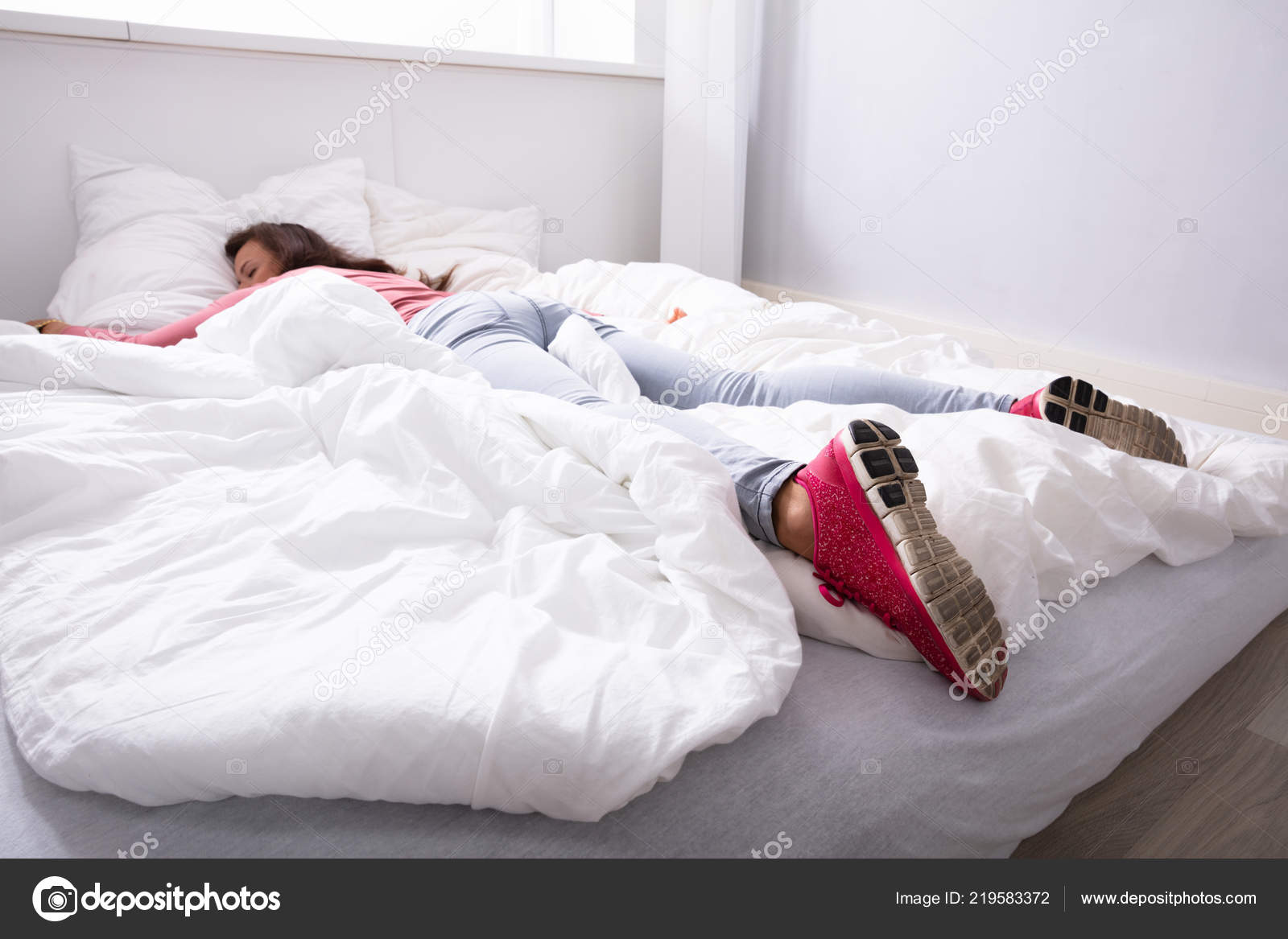 Young Woman Sleeping Bed Bedroom Stock Photo C Andreypopov