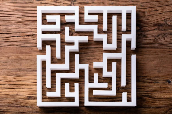Overhead View Abstract White Maze Wooden Background — Stock Photo, Image