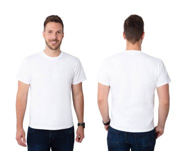 Beyaz T-shirt bir genç adamın ön ve arka görünüm