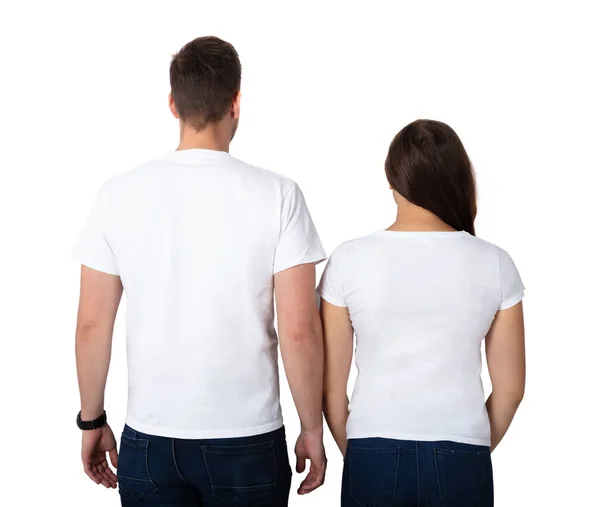 Rear View Young Couple Standing White Background — Stock Photo, Image