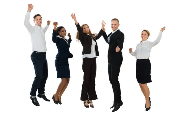 Group Excited Businesspeople Jumping White Background — Stock Photo, Image